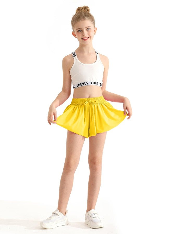 EQSJIU Girls Flowy Shorts,Youth/Toddler Butterfly Bright Yellow Shorts with Spandex Liner 2-in-1 for Running,Sports,Athletic,Fitness,Tennis 12-13 Years - Image 5